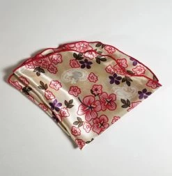 Antonio Ricci 2-in-1 Pouf Round Pocket Square - Ivory With Red Floral -Fashionable Costume Ivory Red Floral 4 43144.1683484053