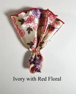 Antonio Ricci 2-in-1 Pouf Round Pocket Square - Ivory With Red Floral -Fashionable Costume Ivory Red Floral ebAY 22159.1683484053