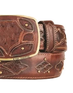 King Exotic Genuine Ostrich Quill Cut-Out Design Western Belt - Faded Brown -Fashionable Costume KE BLT 4C11F0316 3 94900.1613425637