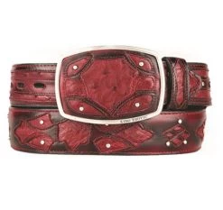 King Exotic Genuine Ostrich Quill Cut-Out Design Western Belt - Faded Burgundy