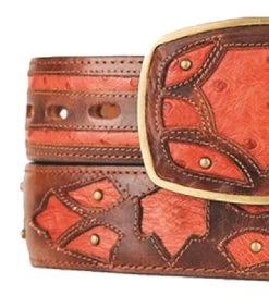 King Exotic Genuine Ostrich Quill Cut-Out Design Western Belt - Faded Cognac -Fashionable Costume KE BLT 4C11F0357 3 26004.1613429162