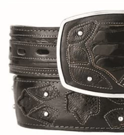 King Exotic Genuine Ostrich Leg Cut-Out Design Western Belt - Black -Fashionable Costume KE BLT 4C11F0505 3 08650.1613514470