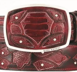 King Exotic Genuine Ostrich Leg Cut-Out Design Western Belt - Faded Burgundy