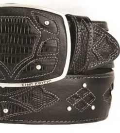King Exotic Genuine Teju Lizard Cut-Out Design Western Belt - Black -Fashionable Costume KE BLT 4C11F0705 4 17551.1613639292