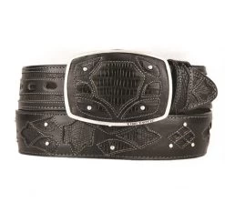 King Exotic Genuine Teju Lizard Cut-Out Design Western Belt - Black