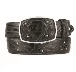 King Exotic Genuine EEL Cut-Out Design Western Belt - Black