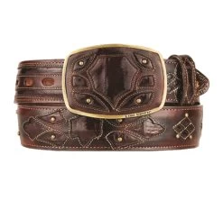 King Exotic Genuine EEL Cut-Out Design Western Belt - Faded Brown