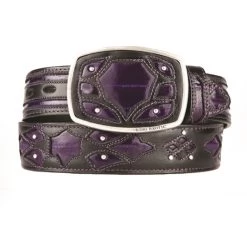 King Exotic Genuine EEL Cut-Out Design Western Belt - Purple