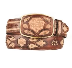 King Exotic Genuine Shark Cut-Out Design Western Belt - Faded Oryx