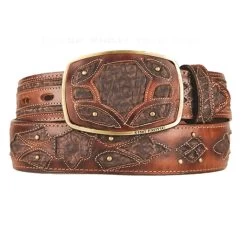 King Exotic Genuine Shark Cut-Out Design Western Belt - Tobacco Brown