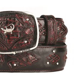 King Exotic Genuine Caiman Cut-Out Design Western Belt - Black Cherry -Fashionable Costume KE BLT 4C11F8218 3 65185.1612560757