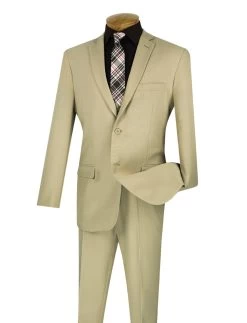 Lucci 2-Button With Flat Front Slacks Budget Slim Fit Suit - Beige