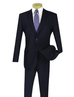Lucci 2-Button With Flat Front Slacks Budget Slim Fit Suit - Navy