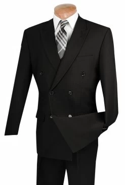 Lucci Black Double-Breasted Suit With Pleated Slacks
