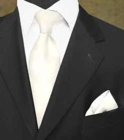 100% Woven Silk Necktie With Pocket Square - Antique White