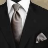 100% Woven Silk Necktie With Pocket Square - Mocha