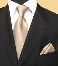 100% Woven Silk Necktie With Pocket Square - Champagne