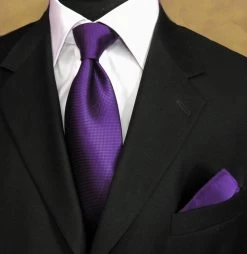 100% Woven Silk Necktie With Pocket Square - Deep Purple
