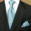 100% Woven Silk Necktie With Pocket Square - Ice Blue