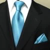100% Woven Silk Necktie With Pocket Square - Aqua Blue