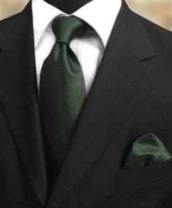 100% Woven Silk Necktie With Pocket Square - Forest Green