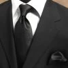 100% Woven Silk Necktie With Pocket Square - Black