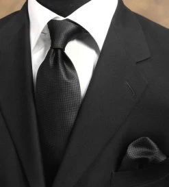 100% Woven Silk Necktie With Pocket Square - Black