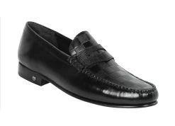 Lombardy - Genuine Teju Lizard Check Pattern Penny Loafer - Black