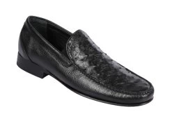 Lombardy - Genuine Ostrich Quill & Leather Loafer - Black