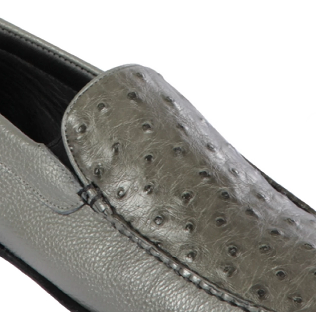 Lombardy - Genuine Ostrich Quill & Leather Loafer - Grey 2 Lombardy - Genuine Ostrich Quill & Leather Loafer - Grey - Image 2