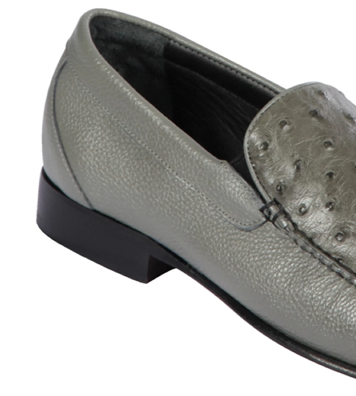 Lombardy - Genuine Ostrich Quill & Leather Loafer - Grey 4 Lombardy - Genuine Ostrich Quill & Leather Loafer - Grey - Image 4