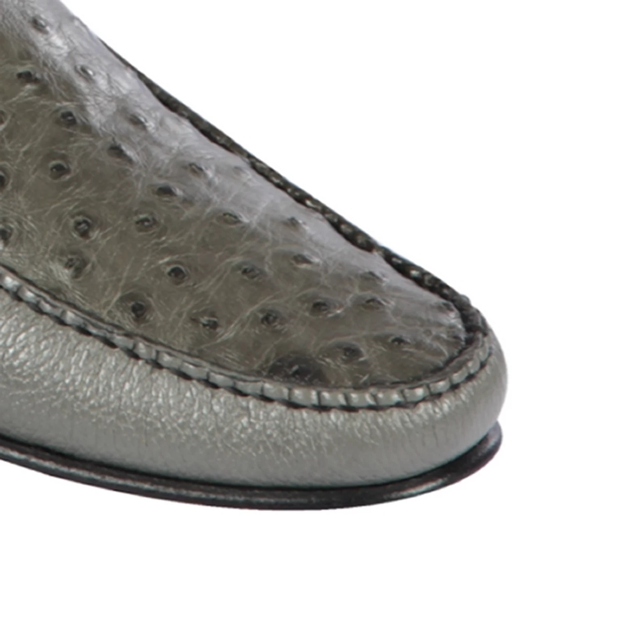 Lombardy - Genuine Ostrich Quill & Leather Loafer - Grey 3 Lombardy - Genuine Ostrich Quill & Leather Loafer - Grey - Image 3