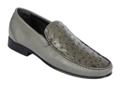 Lombardy - Genuine Ostrich Quill & Leather Loafer - Grey