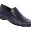 Lombardy - Genuine Ostrich Quill & Leather Loafer - Navy Blue