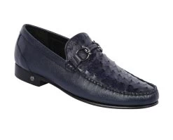 Lombardy - Genuine Ostrich Quill & Leather Horsebit Loafer - Navy -Fashionable Costume LMB ZLA050310 20497.1597965280
