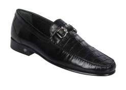 Lombardy - Genuine Caiman Croc Belly & Leather Horsebit Loafer - Black