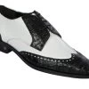 Lombardy - Genuine Caiman Belly Wingtip Dress Shoe - Black & White