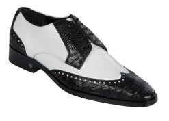 Lombardy - Genuine Caiman Belly Wingtip Dress Shoe - Black & White