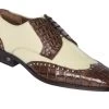 Lombardy - Genuine Caiman Belly Wingtip Dress Shoe - Brown & Bone