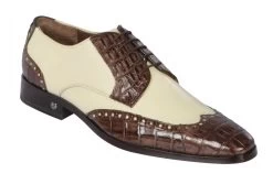 Lombardy - Genuine Caiman Belly Wingtip Dress Shoe - Brown & Bone
