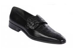 Lombardy - Genuine Caiman Belly Dress Loafer With Side Loop- Black