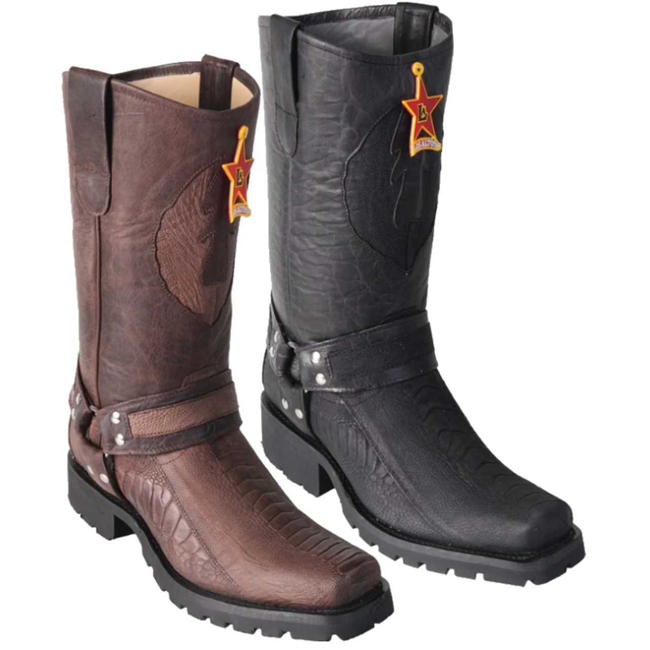 Los Altos Genuine Ostrich Leg Tall Biker Boot - Rough Finish 1 Los Altos Genuine Ostrich Leg Tall Biker Boot - Rough Finish