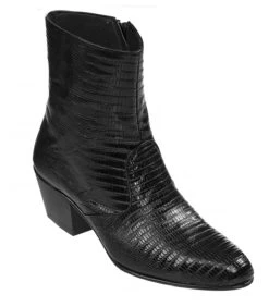 Los Altos Genuine Teju Lizard Charro Heel Ankle Boot - Black