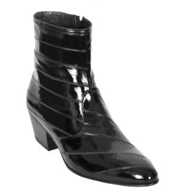 Los Altos Genuine Eel Charro Heel Ankle Boot - Black
