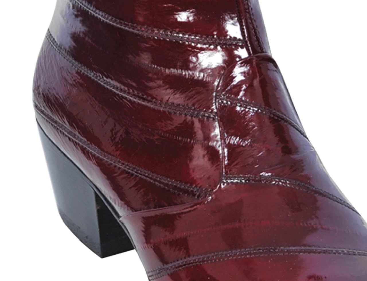 Los Altos Genuine Eel Charro Heel Ankle Boot - Burgundy 3 Los Altos Genuine Eel Charro Heel Ankle Boot - Burgundy - Image 3