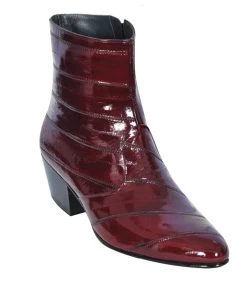 Los Altos Genuine Eel Charro Heel Ankle Boot - Burgundy