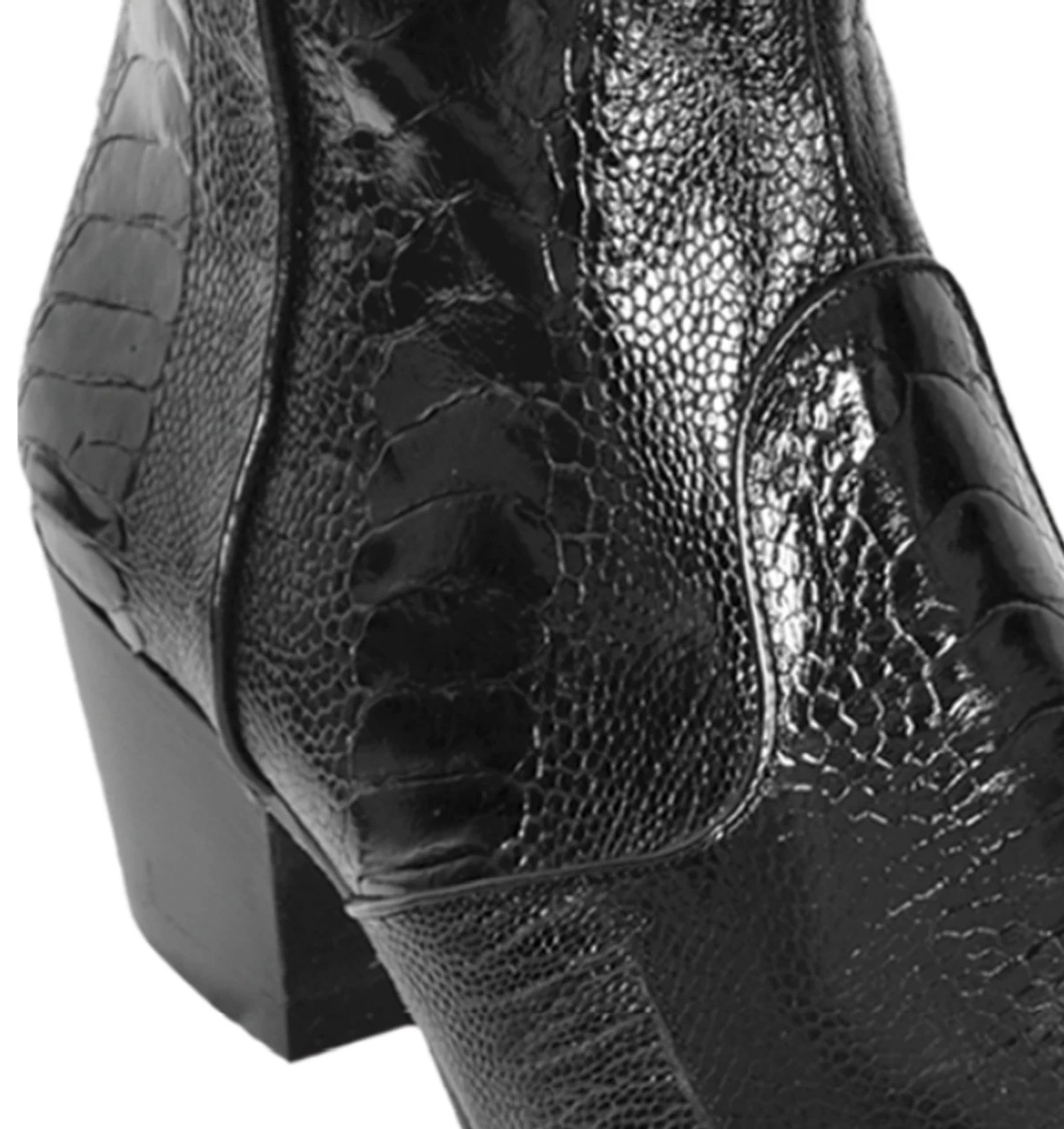 Los Altos Genuine Ostrich Leg Charro Heel Ankle Boot - Black 2 Los Altos Genuine Ostrich Leg Charro Heel Ankle Boot - Black - Image 2