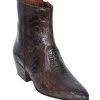 Los Altos Genuine Ostrich Leg Charro Heel Ankle Boot - Brown