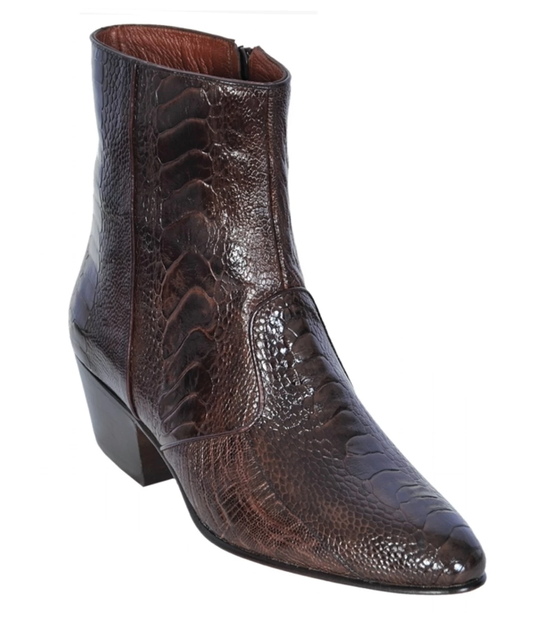 Los Altos Genuine Ostrich Leg Charro Heel Ankle Boot - Brown 1 Los Altos Genuine Ostrich Leg Charro Heel Ankle Boot - Brown