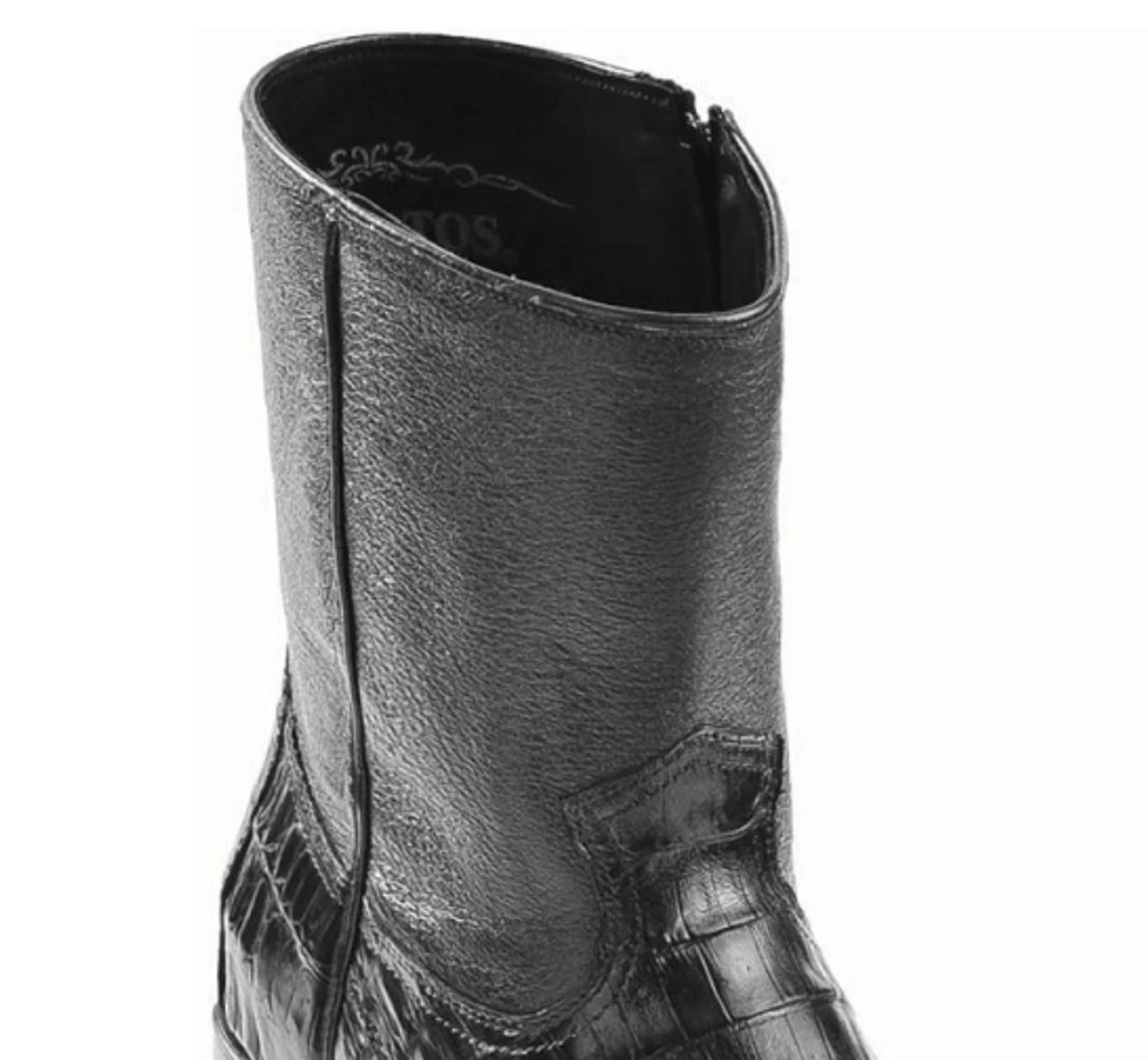 Los Altos Genuine Caiman Belly Side Zipper Ankle Boot - Black 3 Los Altos Genuine Caiman Belly Side Zipper Ankle Boot - Black - Image 3